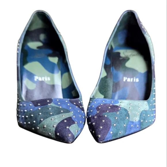!SOLD! Christian Louboutin Kate Plume 100 Camo Studded Suede Pumps 36 - Picture 9 of 16